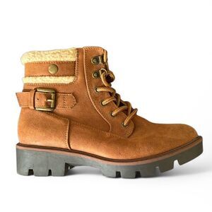Cliffs Brown Faux Fur Lined‎ Lace-Up Ankle Boots Size 6 Buckle Lug Sole Cozy